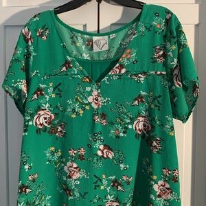 Janetchung Floral Short Sleeve Relaxed Blouse EUC